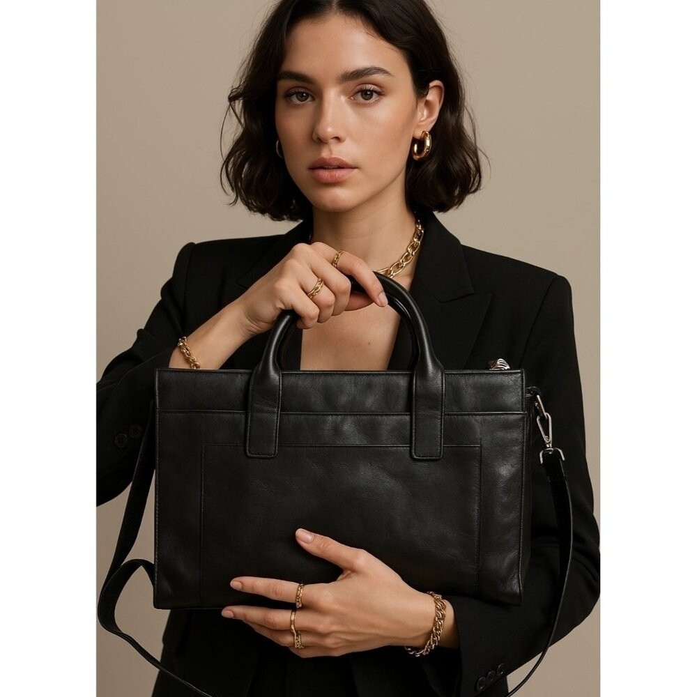 Wilsons Leather Pelle Studio Black Business Briefcase Laptop Handbag